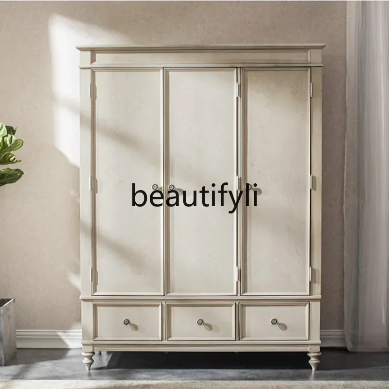 CC American country solid wood wardrobe Nordic retro wardrobe simple storage storage cabinet customization