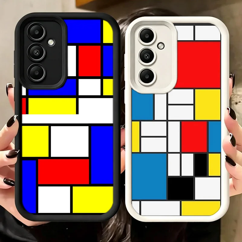TOPLBPCS Mondrian Grid Phone Case For Samsung A54 A53 A52S A14 A13 A12 A23 A33 A34 A04S A03S A02 Galaxy A22 A24 A32 A73 A72 M04