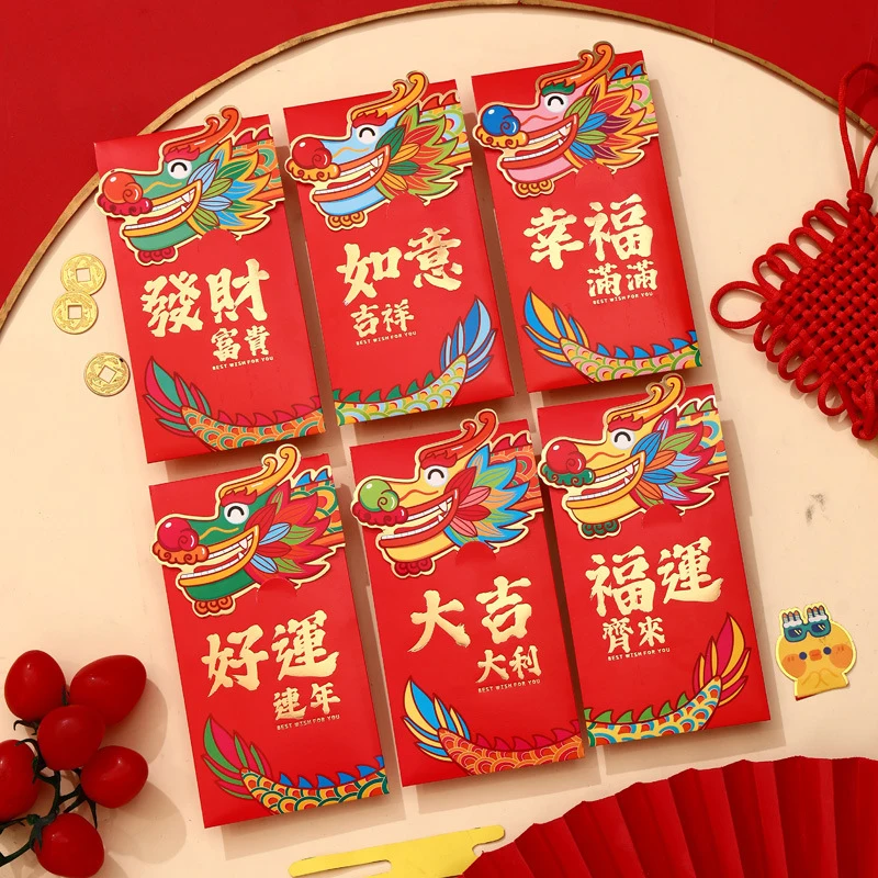 6 Pcs Personalized Creative Dinosaur Cartoon Red Envelope Lucky Money Bag Spring Festival Accessory Red Envelope Lucky Money Bag