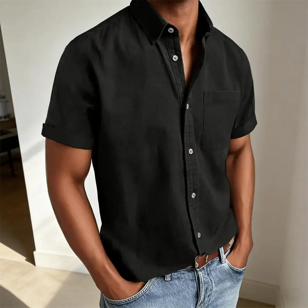 Men's Button Down Shirt Wrinkle-resistant Vintage Short Sleeve T-Shirt Summer Travel-friendly Beach Fishing Tops with Pocket