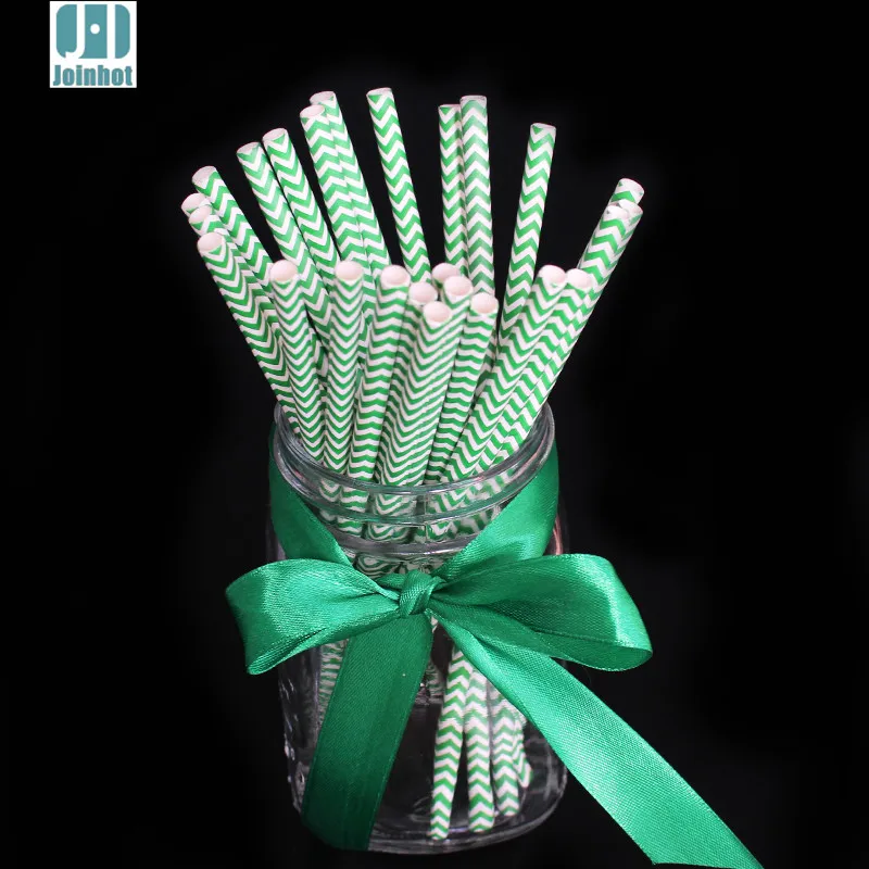 Pack of 25PCS Green Chevron Paper Drinking Straws Creative Drinking Straw for Wedding Party Decorating