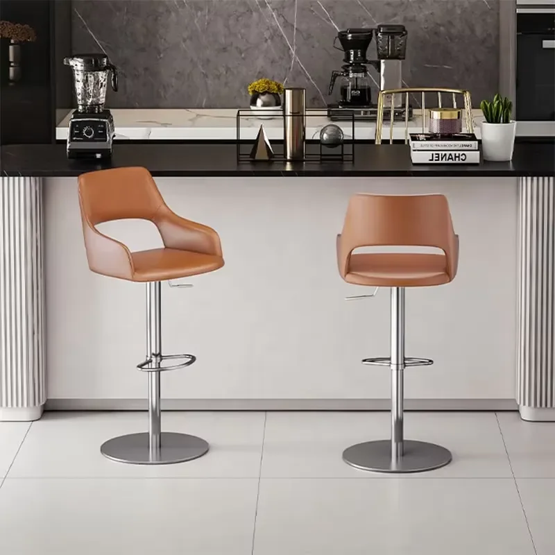 [In Stock] Light Stainless Steel Bar Chair Modern American-Style Armrests Rotatable & Height Adjustable Model
