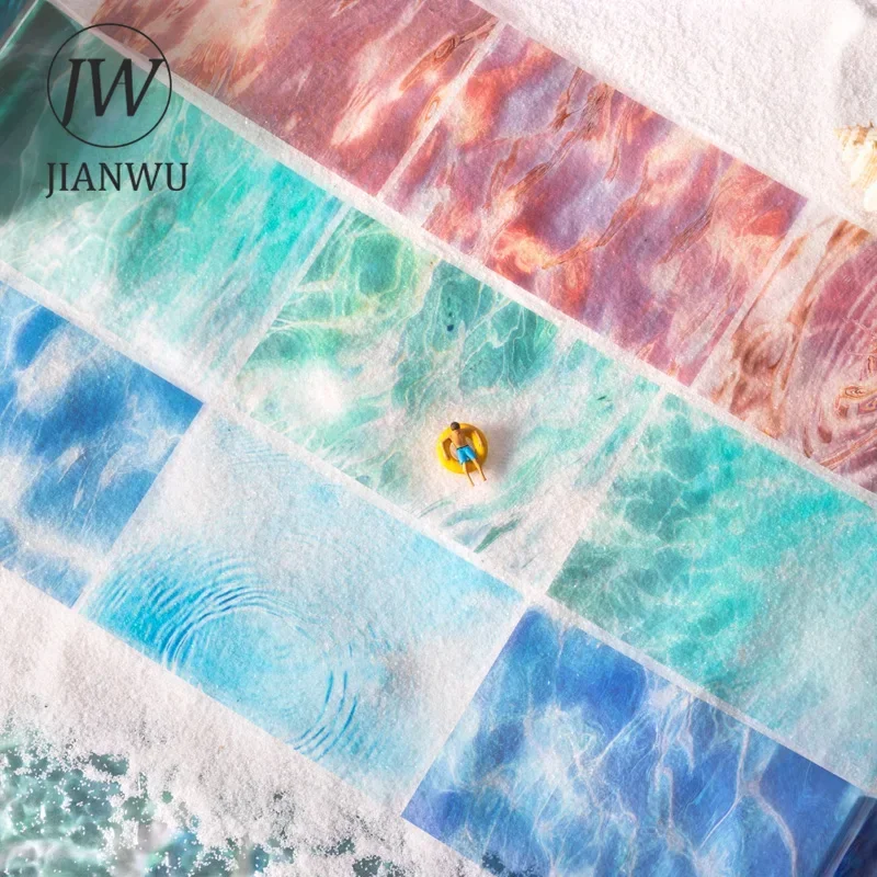 Jianwu 80mm * 200cm ouvir as ondas série vintage raios de água paisagem material colagem pet fita criativa diário papelaria