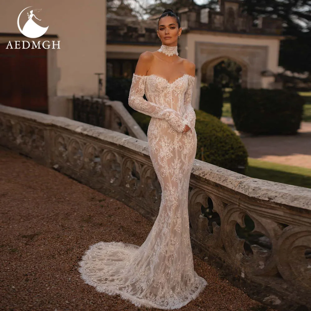 

Aedmgh Mermaid Sexy Wedding Dresses Sweetheart Off The Shoulder Vestido De Novia Lace Embroidery Vintage Custom Made Bridal Gown