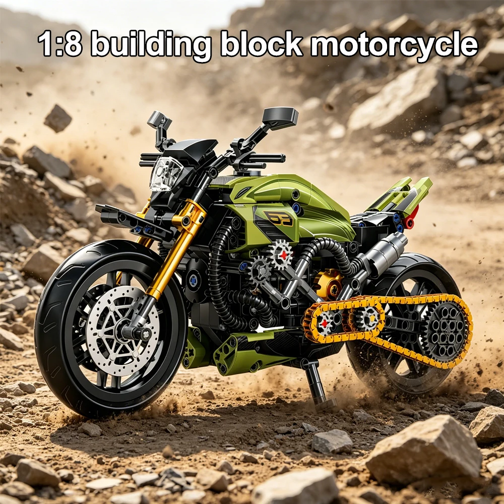 Nuevo Set de Bloques de Construcción 1:8, Motocicleta Retro, Cafe Racer, Bloques Técnicos, Juguetes, Regalos para Niños, Adolescentes y Adultos