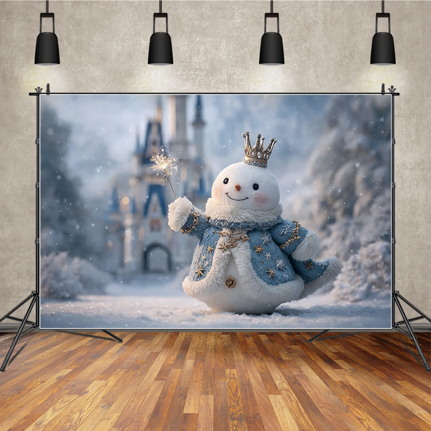 

MOON.QG Crowm Snowman Christmas Photo Background Snow Pine Trees Castle Backdrop Child Studio Photography Accessories Party Wall
