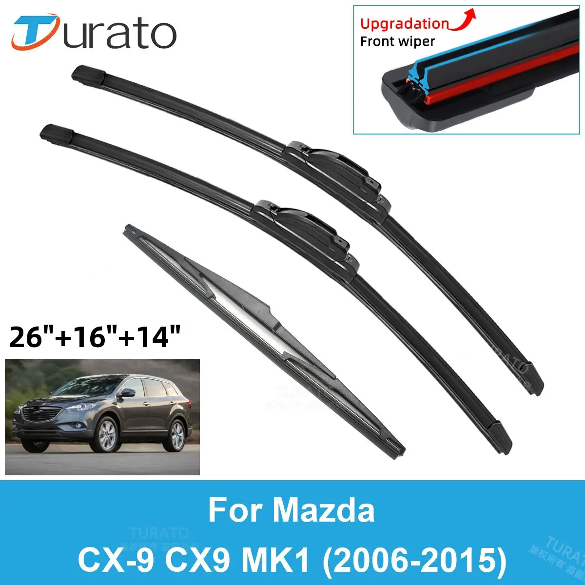 

3PCS Car Wiper Blades for 2006-2015 Mazda CX-9 CX9 MK1 Rear Windshield Wipers Double Rubber Car Accessories 2012 2013 2014 2015