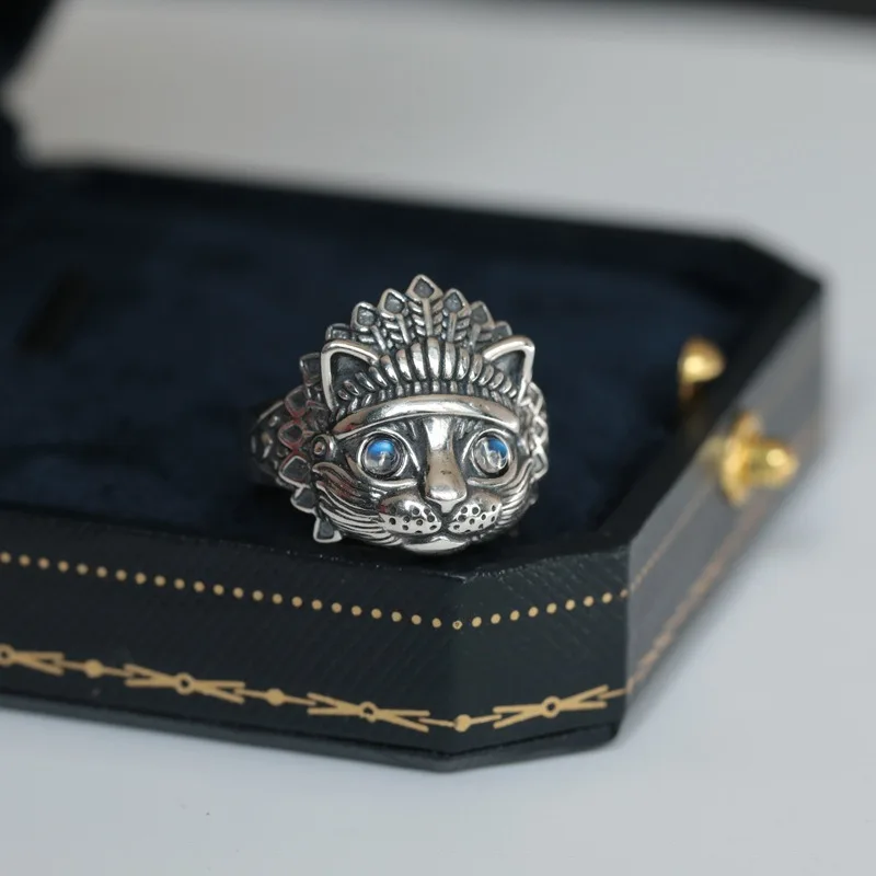 Unisex Trendy Kitten Ring, Vintage Indian Cat King Design, Fashion Commute Finger Band Accessory for Men Women