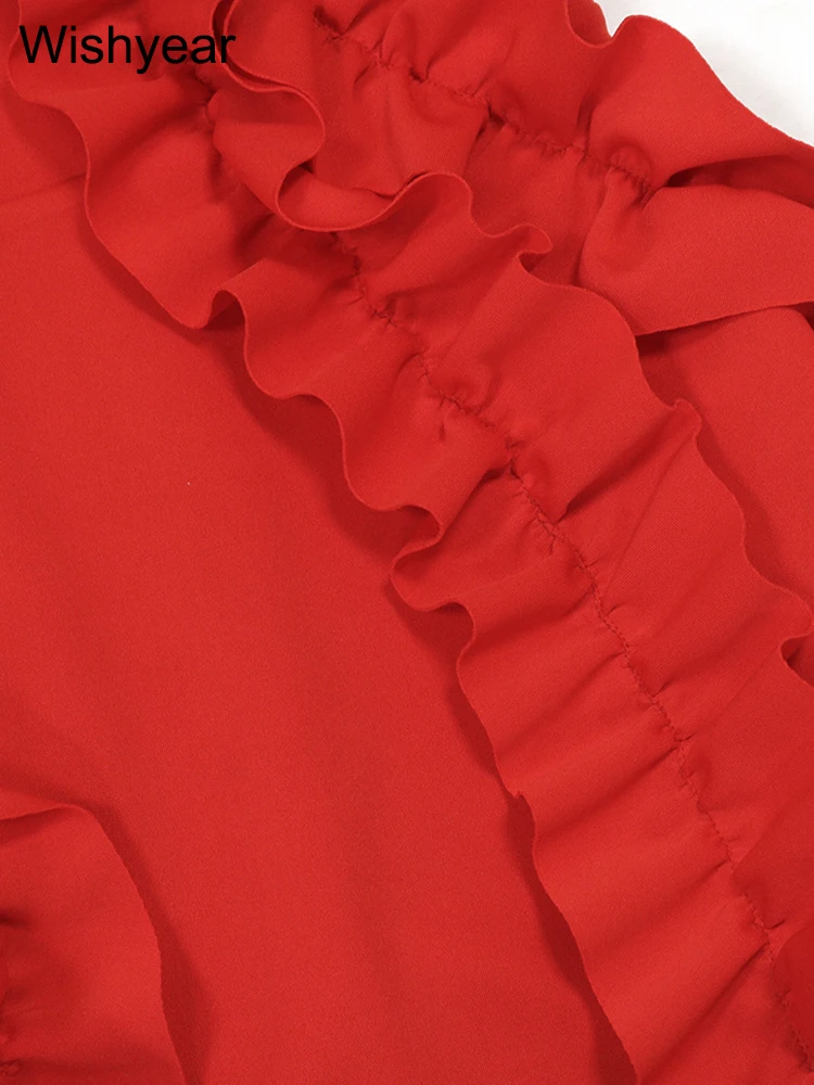 ใหม่ไหล่เดี่ยวBackless Ruffleมินิเดรสผู้หญิงฤดูร้อนเซ็กซี่Ruched Patchwork Bodycon StreetwearวันเกิดVestidos 2025