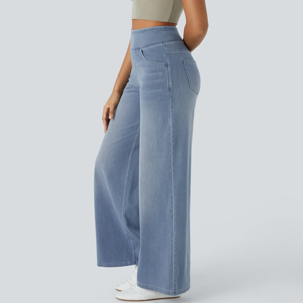 Shascullfites Damen-Jeans mit hoher Taille, hellblau, für den Sommer, Baggy-Jeans, dünn, weit, lässig, mit Taschen – Detail 3