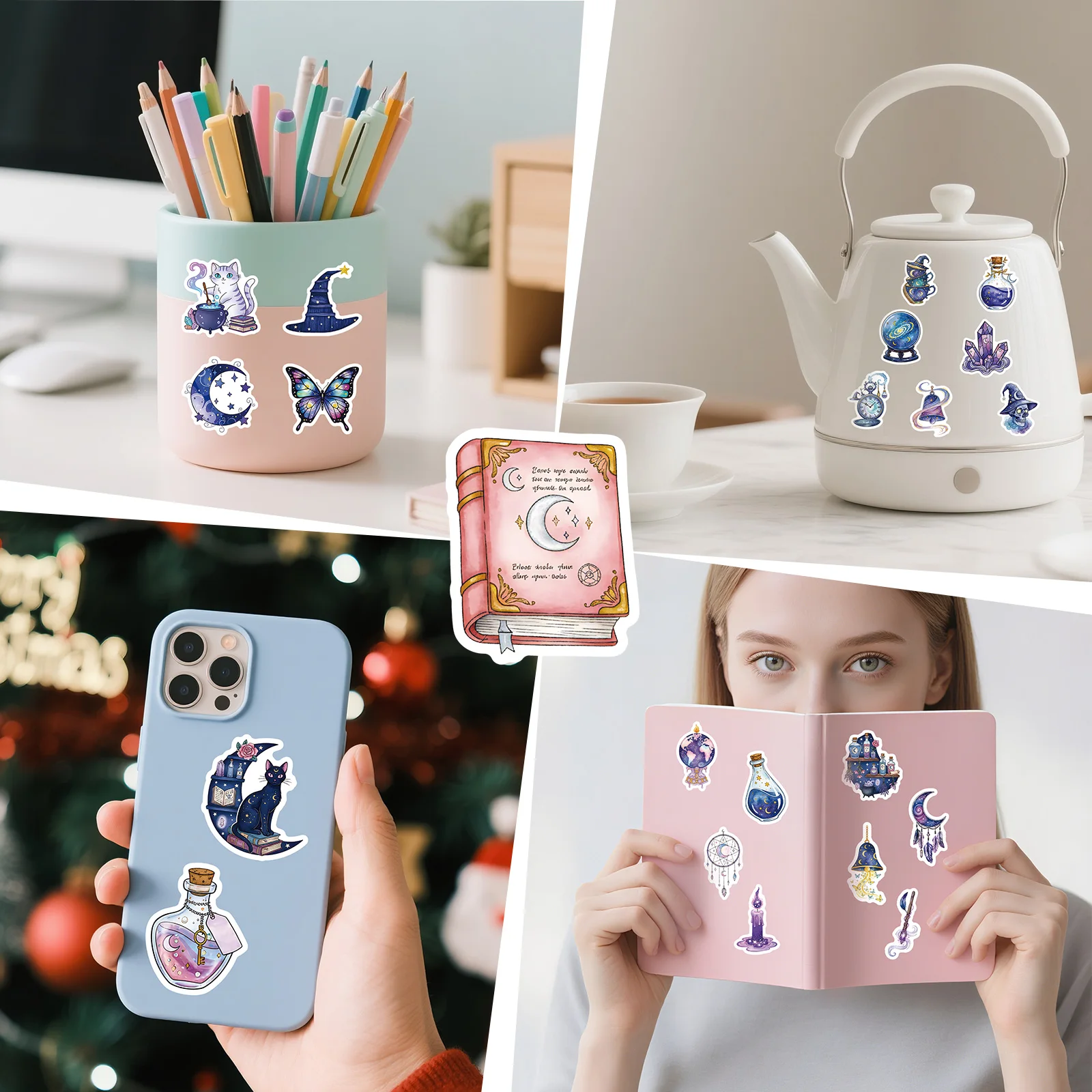 56 ملصقًا سحريًا بألوان مائية، ديكورات مجلة إبداعية ومتعددة الاستخدامات على الورق الأرجواني، ملصقات جرافيتي مقاومة للماء