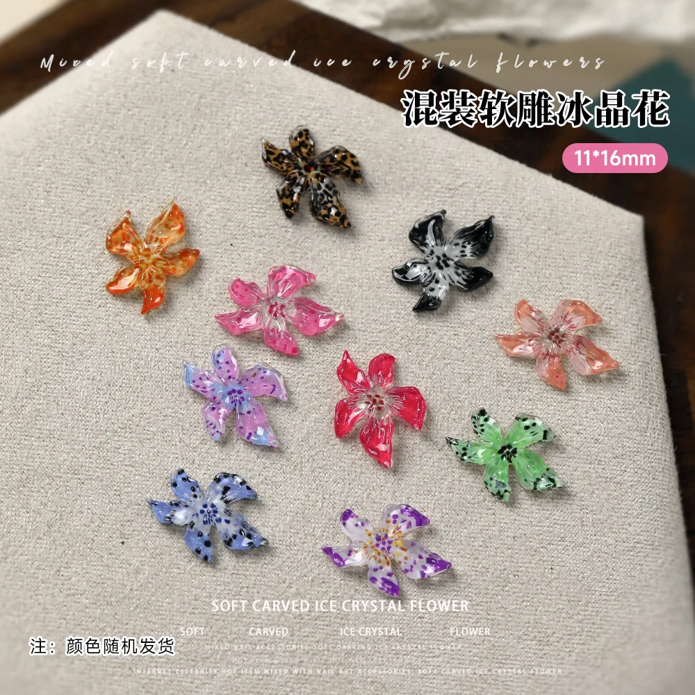 

30pcs Soft Carved Ice Crystal Petal Design Nail Accessories Mixed Color 3D Resin Flower Nail Charms Decoration DIY For Nail Art