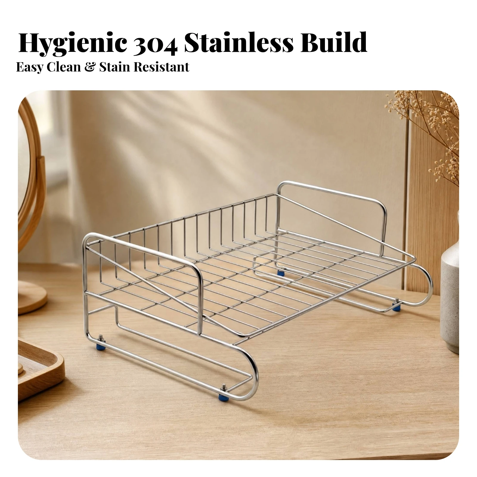 Stainless Steel Desktop Storage Rack Sleek Cosmetic Organizer with Raised Rails Toiletry Storage Rack with Safety Feet