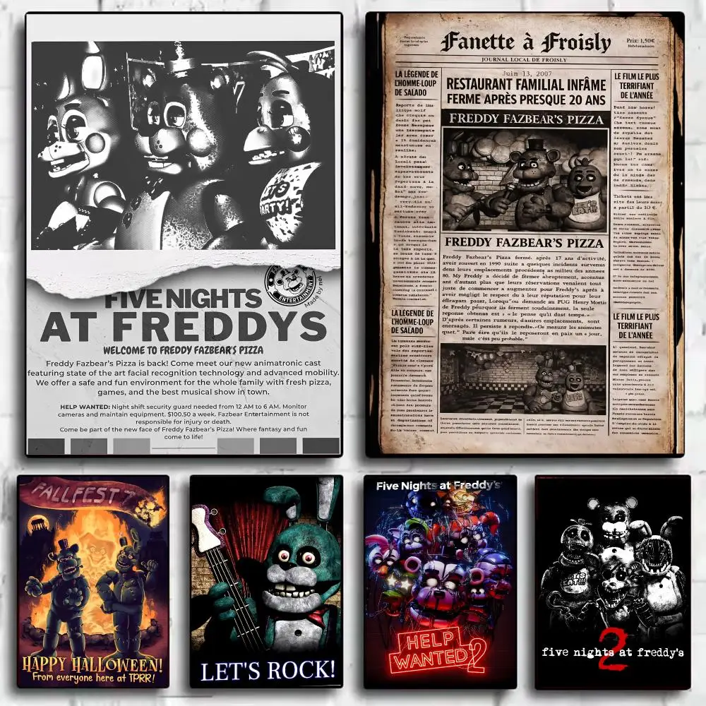 Game F-Five Nights at Freddy's Painting Calligraphy Canvas HD Poster Waterproof Fade Resistant Wall Art Print for Home Decor