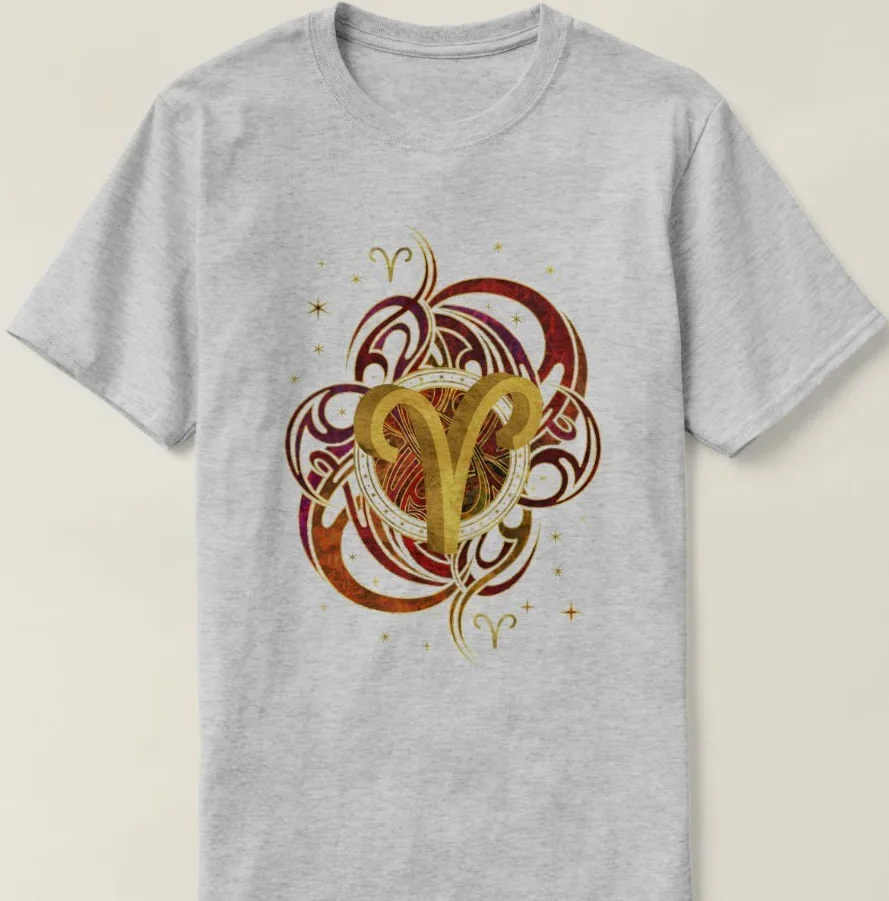 Fashion Aries Zodiac Sign Fire Element T-Shirt 100% Cotton O-Neck Summer Short Sleeve Casual Mens T-shirt Size S-3XL