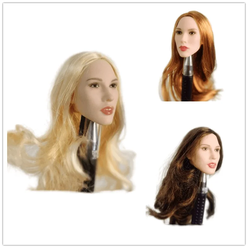 1/6Ratio Head Carving Sexy Thick Lips Asian Female Model PVCGolden Brown Plant Curly Long Straight Hair12Inch Action Figure Baby