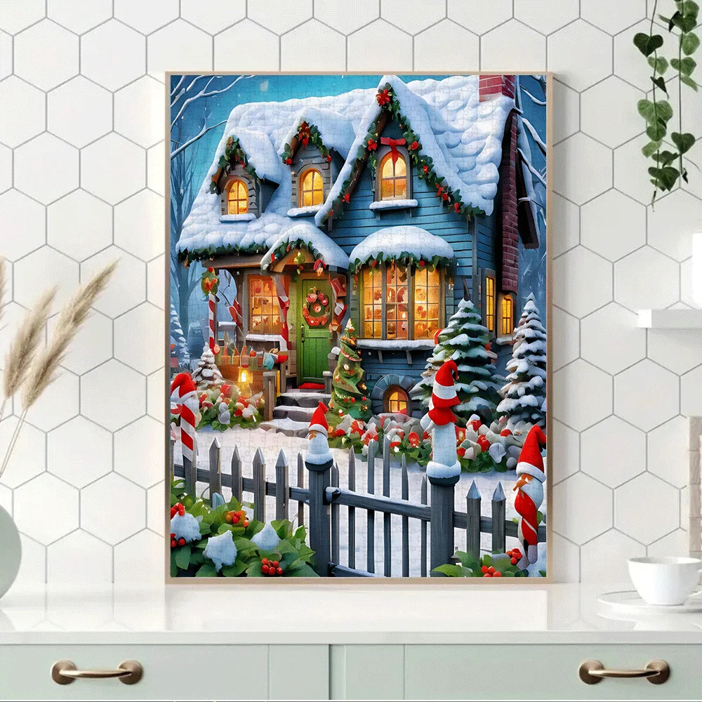 จิ๊กซอว์หมู่บ้านคริสต์มาส 1,000 ชิ้น สำหรับผู้ใหญ่ - ฉากกระท่อมหิมะตกแต่งเทศกาล ของเล่นกิจกรรมครอบครัว เกมฝึกสมอง