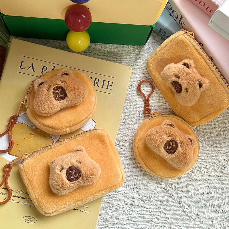 Cartoon Capybara Coin Purse Cute Small Earphone Pouch Plush Doll Storage Bag Large Capacity Card Bag Fashion Makeup Lipstick Bag