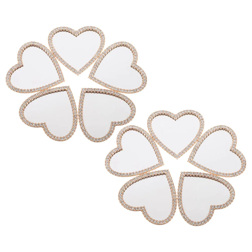 Miroir de poche Compact en strass en forme de cœur, 10 pièces, Mini miroir de poche pour maquillage en déplacement, retouche, coque de téléphone décorative, charme pour dames