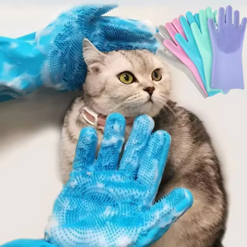 1/3/5pcs Dog Bathing Cleaning Gloves Soft Pet Shampoo Scrubber Cat Grooming Silicone Hair Removal Glove Hand Skin Protection view 4