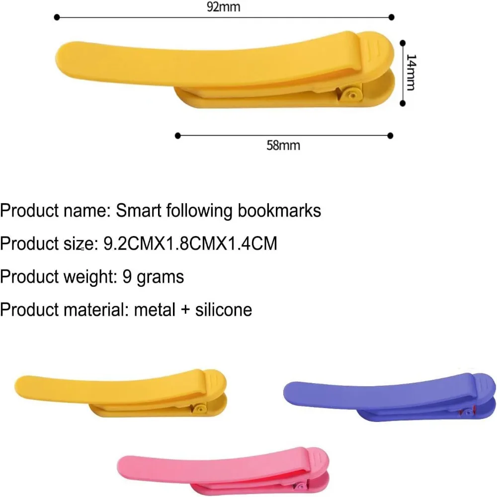 Soft Silicone Bookmark Clip para a Escola, Color Page Divisor, Creative Buckle, Seguir automaticamente Clip, Material de escritório