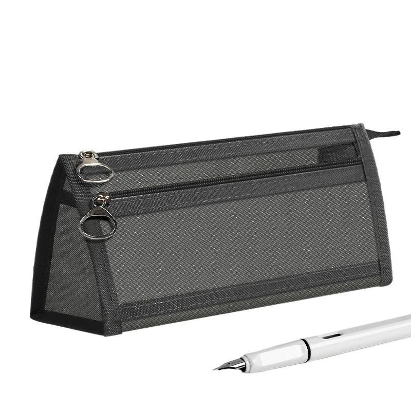 Transparent Mesh Double-layer Three-dimensional Large-capacity Pencil Case Simple and Convenient To Carry Stationery Bag