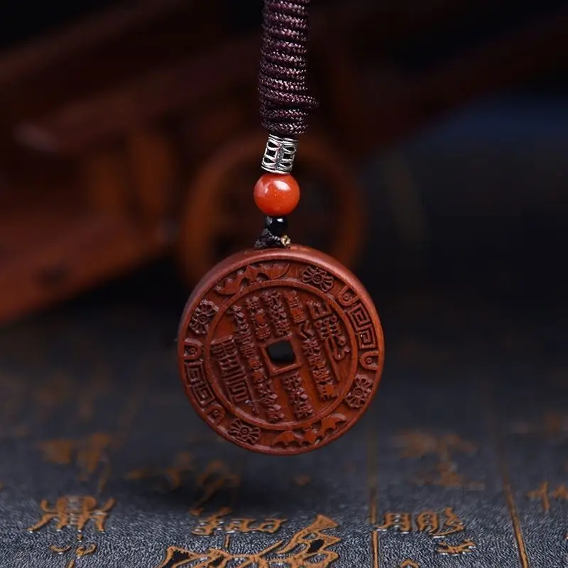 

UMQ Natural Lighing Wood Mountain Ghost Spending Money Necklace Square Hole Too Listing Hand-Carved Car Pendant Charms