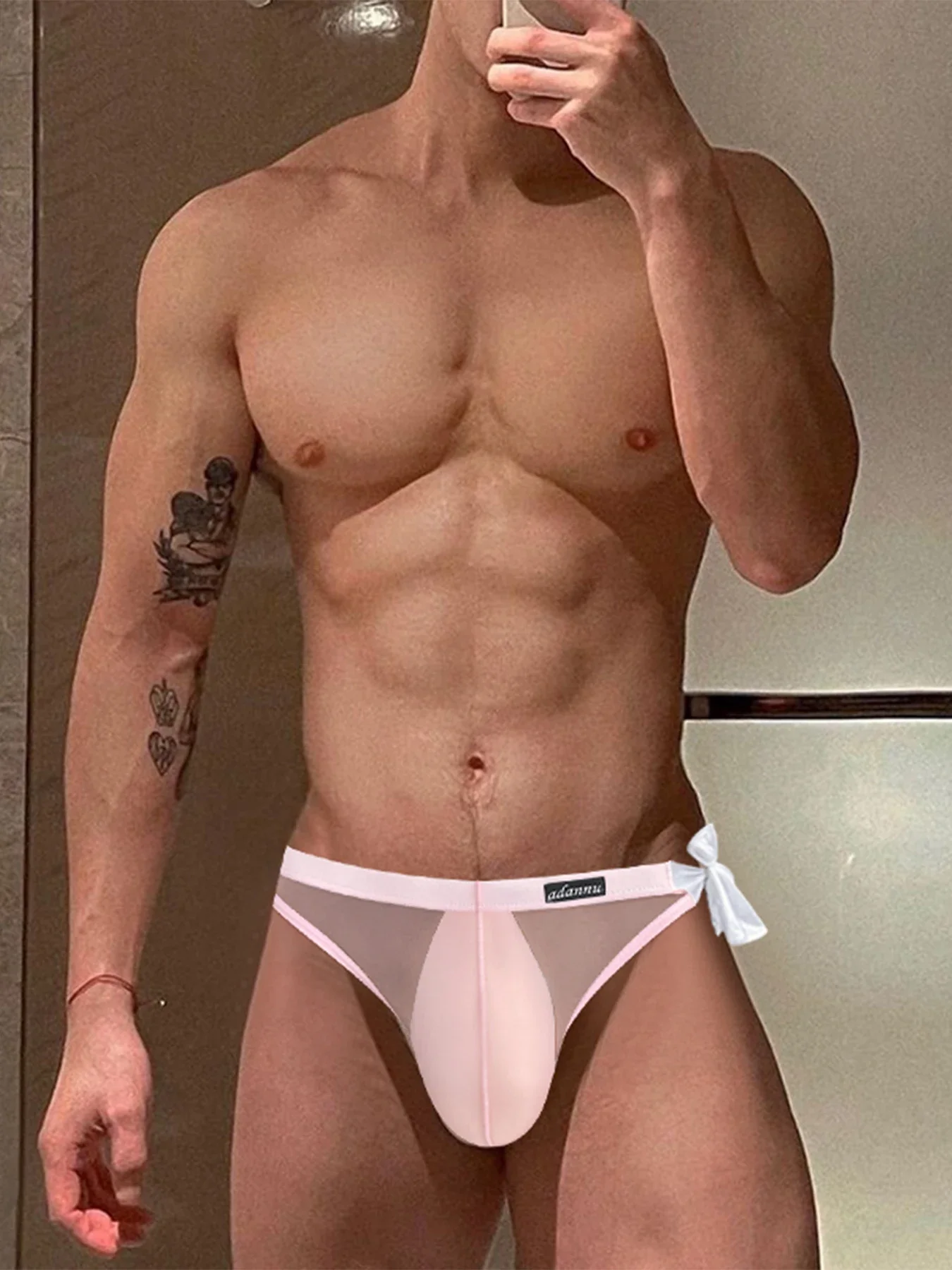 Sexy Men's Hollow Bandage Underwear Ice silk Soft Men Low Waist Briefs Transparent Ultrathin Quick dry Man U convex Underpants
