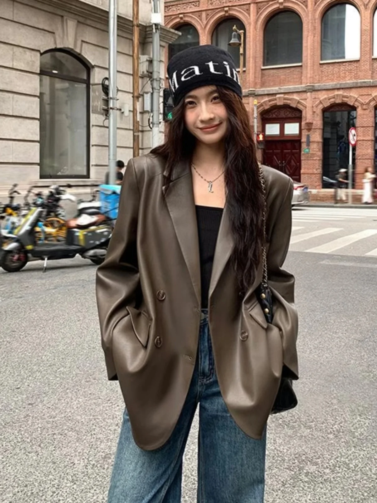 

Women'S Short Trench Coat Thick Printed Design Print Designer Buckle Mid Versatile Outwear Suede Brown Zipper Ins Girls jacket