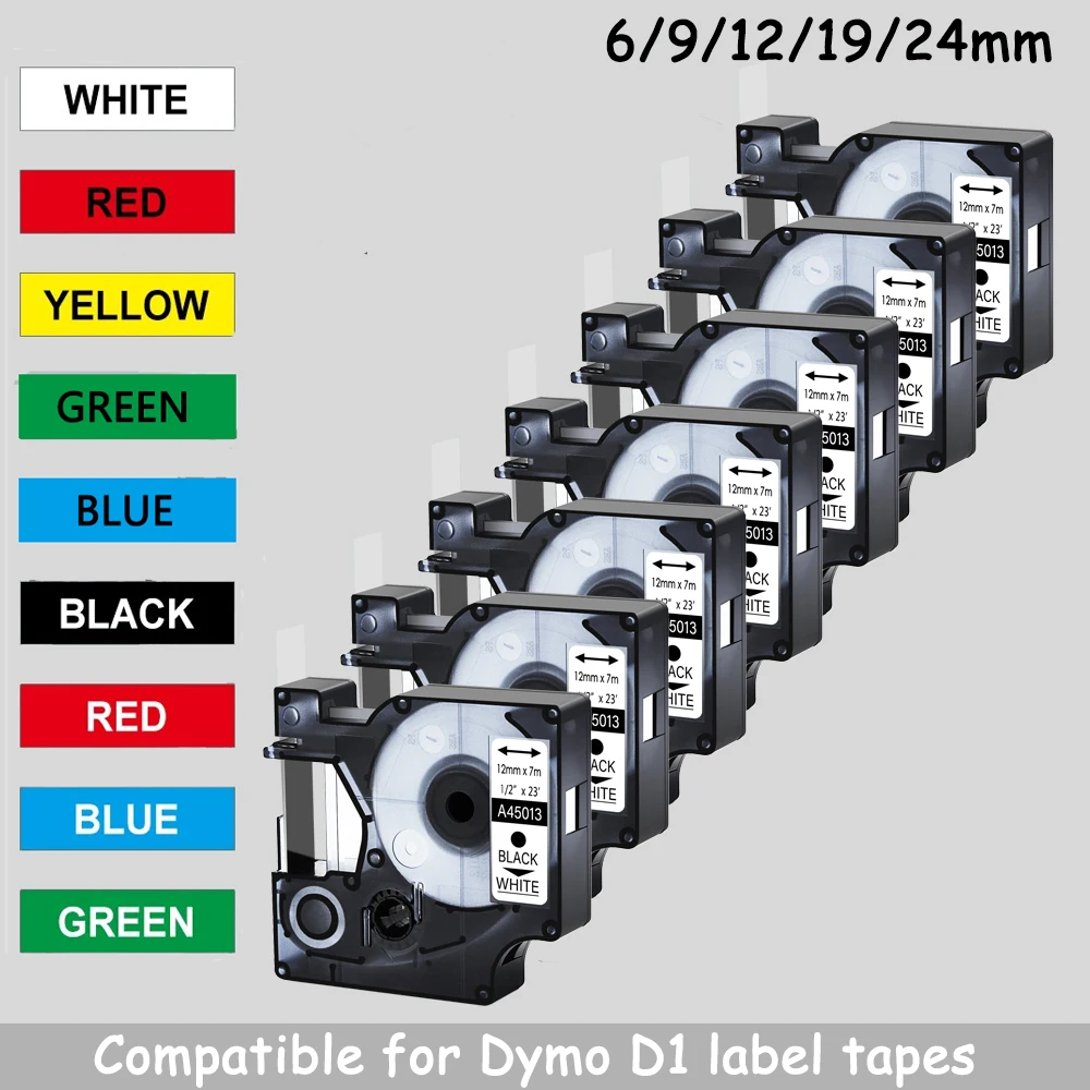 

7PK для Dymo D1 этикеточная лента 6/9/12/19/24 мм 45013 45010 45017 45018 45803 совместимая с принтерами этикеток Dymo LabelManager 160 450D