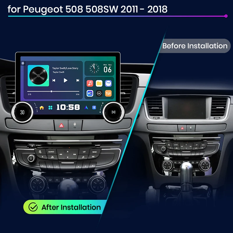 Junsun X8 Wireless CarPlay Android Auto Car Radio For Peugeot 508 508SW 2011 -2012 2013 2014 2015-2018 QLED 2K DSP 48EQ 8 Cor