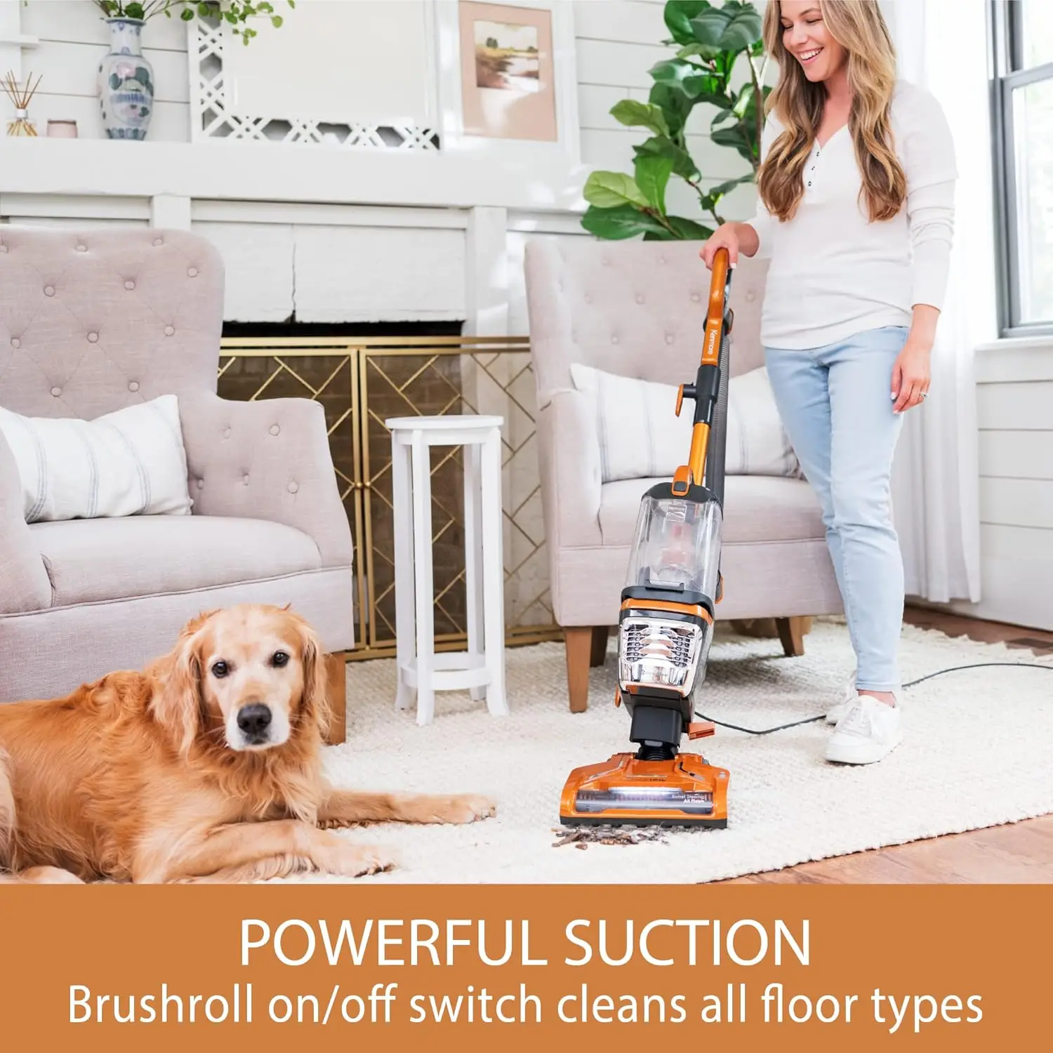 Lift-Up Bagless Upright Vacuum 2-Motor Power Suction Lightweight Carpet Cleaner with HEPA Filter, 2 Cleaning Tools