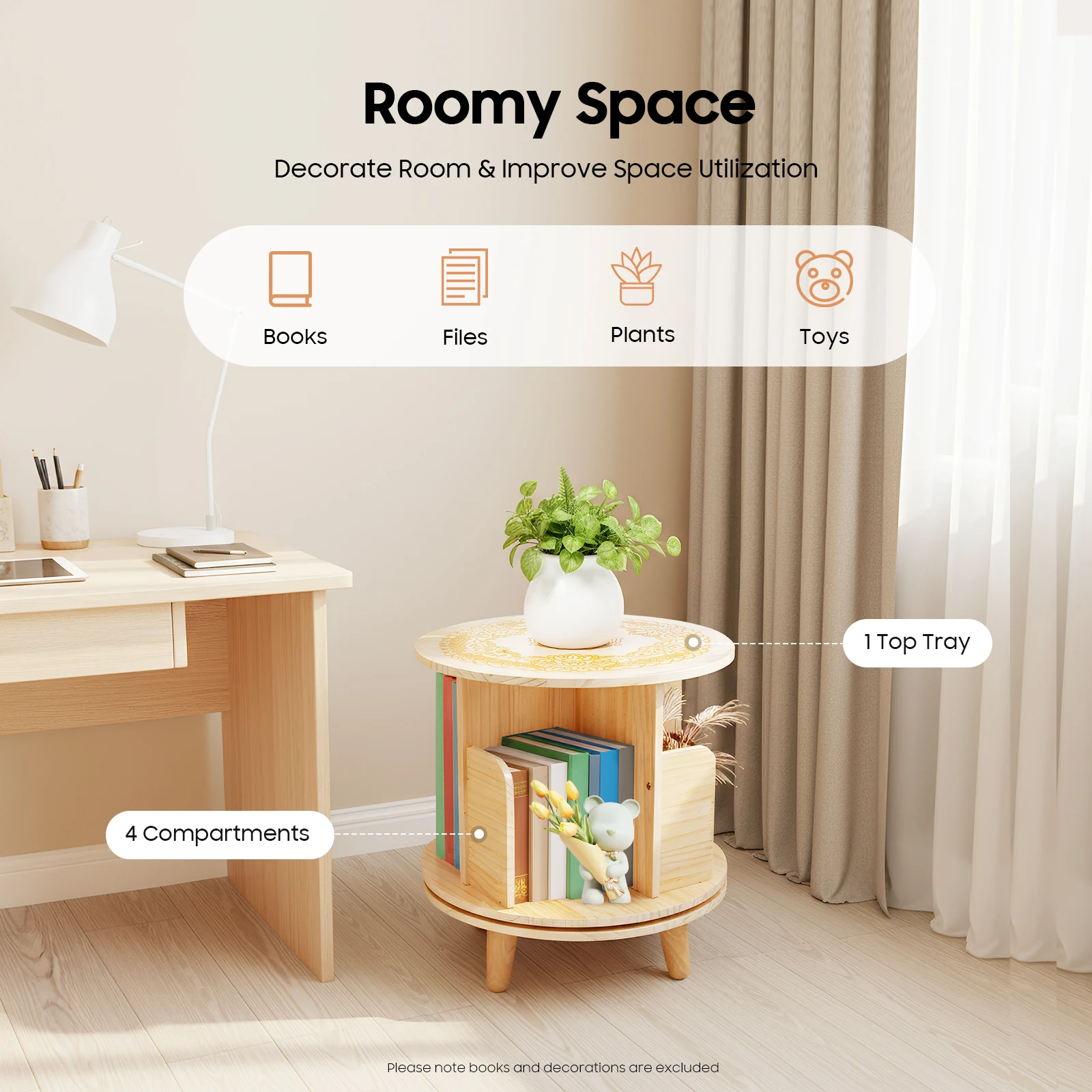 

Книжный шкаф из сосны в Новой Зеландии, 110 фунтов, 360° ° Вращающаяся книжная полка, большое многофункциональное хранилище для гостиной, детской комнаты