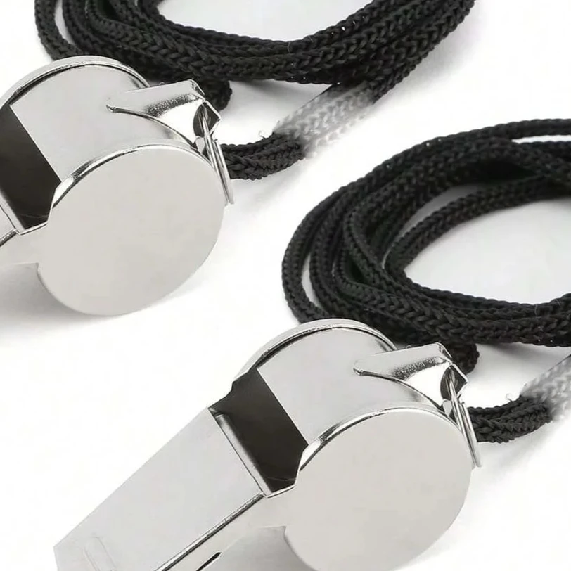 

2 Pack Stainless Steel Sports Whistles with Lanyard, Loud Crisp Sound Whistles Great for Coaches, Referees, and Officials