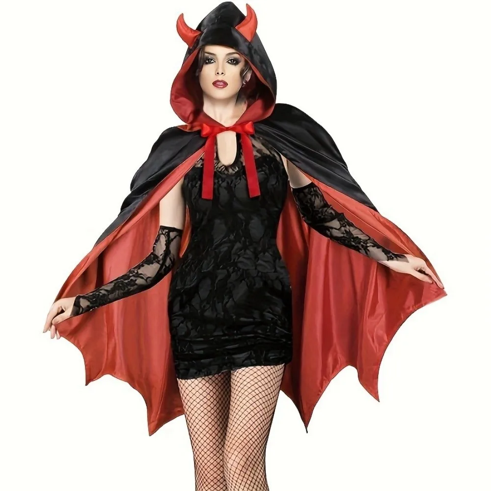 Bow Halloween Hooded Cloak Solid Color Washable Durable Gothic Costume Cape Lightweight Polyester Comfortable Fit Witch Cape