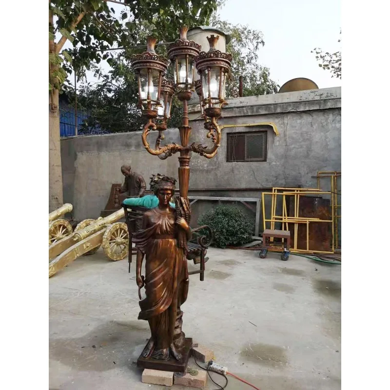 

Metal craft art statue outdoor decoration bronze sculpture with lamp