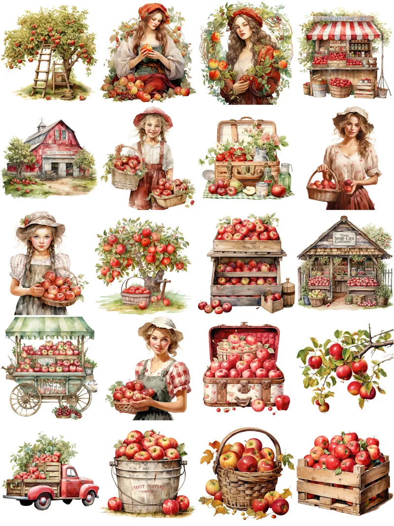 20Pcs/Pack Apple Girl Sticker DIY Craft Scrapbooking Album Junk Journal Decorative Stickers