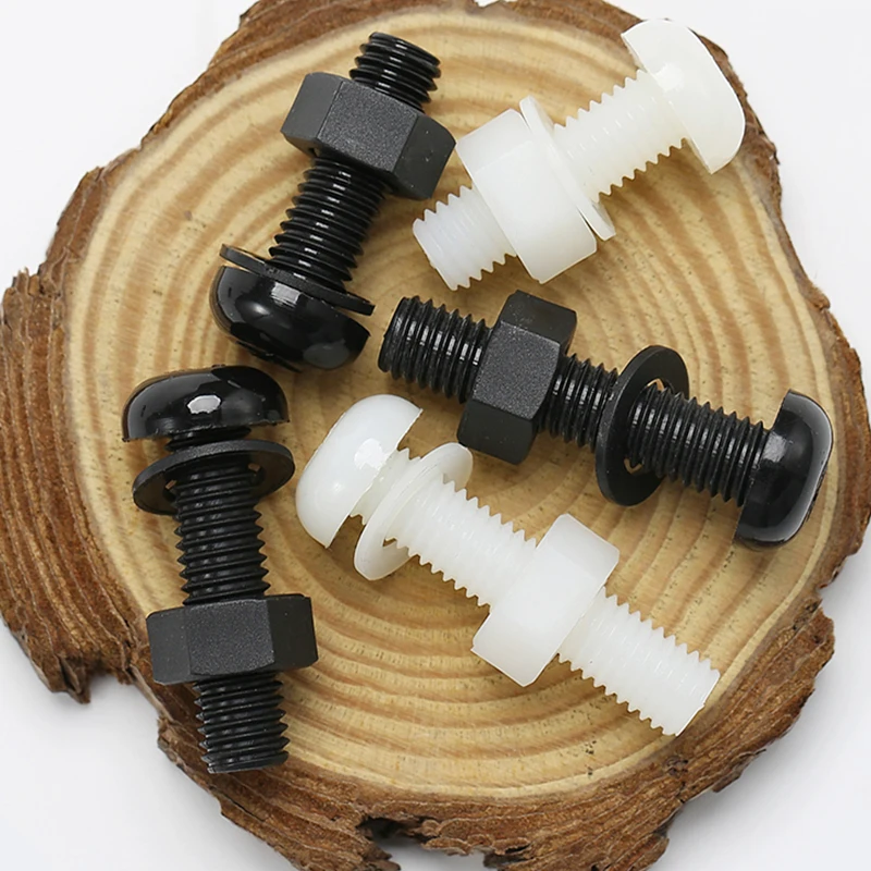 3In1 Set Black Nylon Screw Nut Washer Gasket Combination M2 M2.5 M3 M4 M5 M6 M8 Round Head Cross Bolt Plastic Insulated Screw