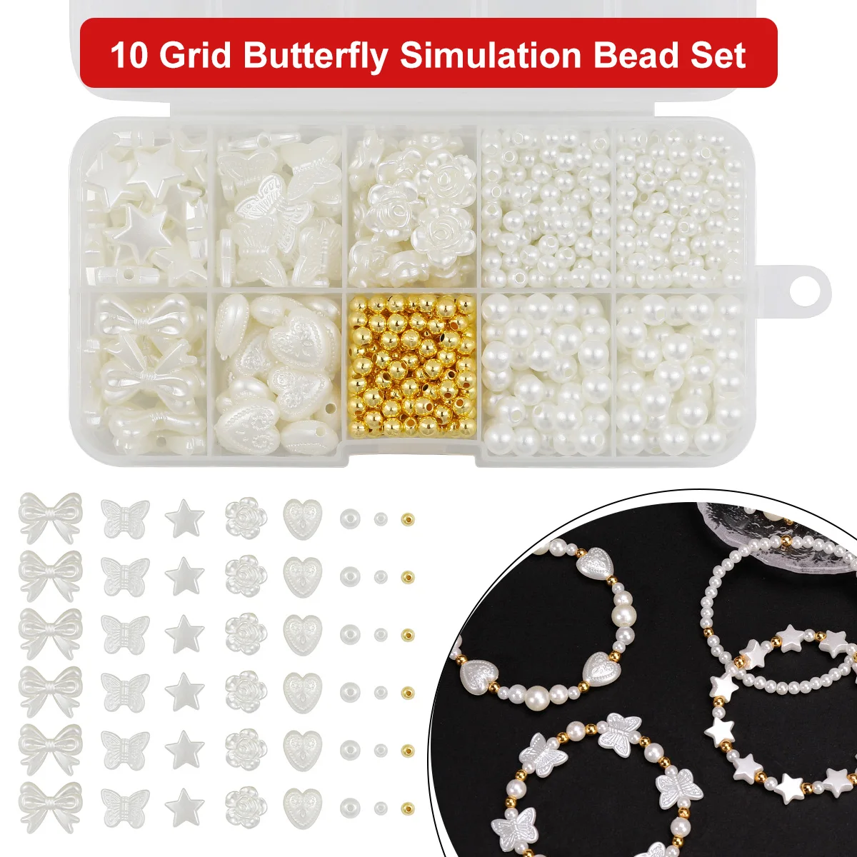 750Pcs/Box White Mixed Acrylic Polished Golden Loose Beads For Jewelry Making DIY Bracelets Necklaces Earrings Handmade Supplies