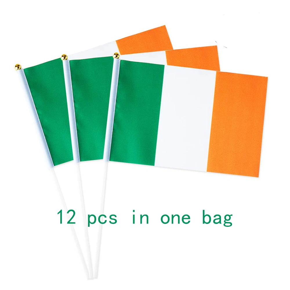 Flagnshow 100% Polyester 12 Pcs 14*21cm Ireland Irishman Hand Waving Flags