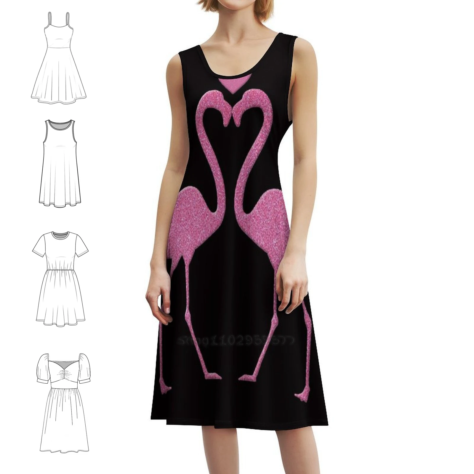 

Розовое женское элегантное праздничное платье с фламинго и сердечком, платье трапециевидной формы с короткими/длинными/без рукавов, фламинго