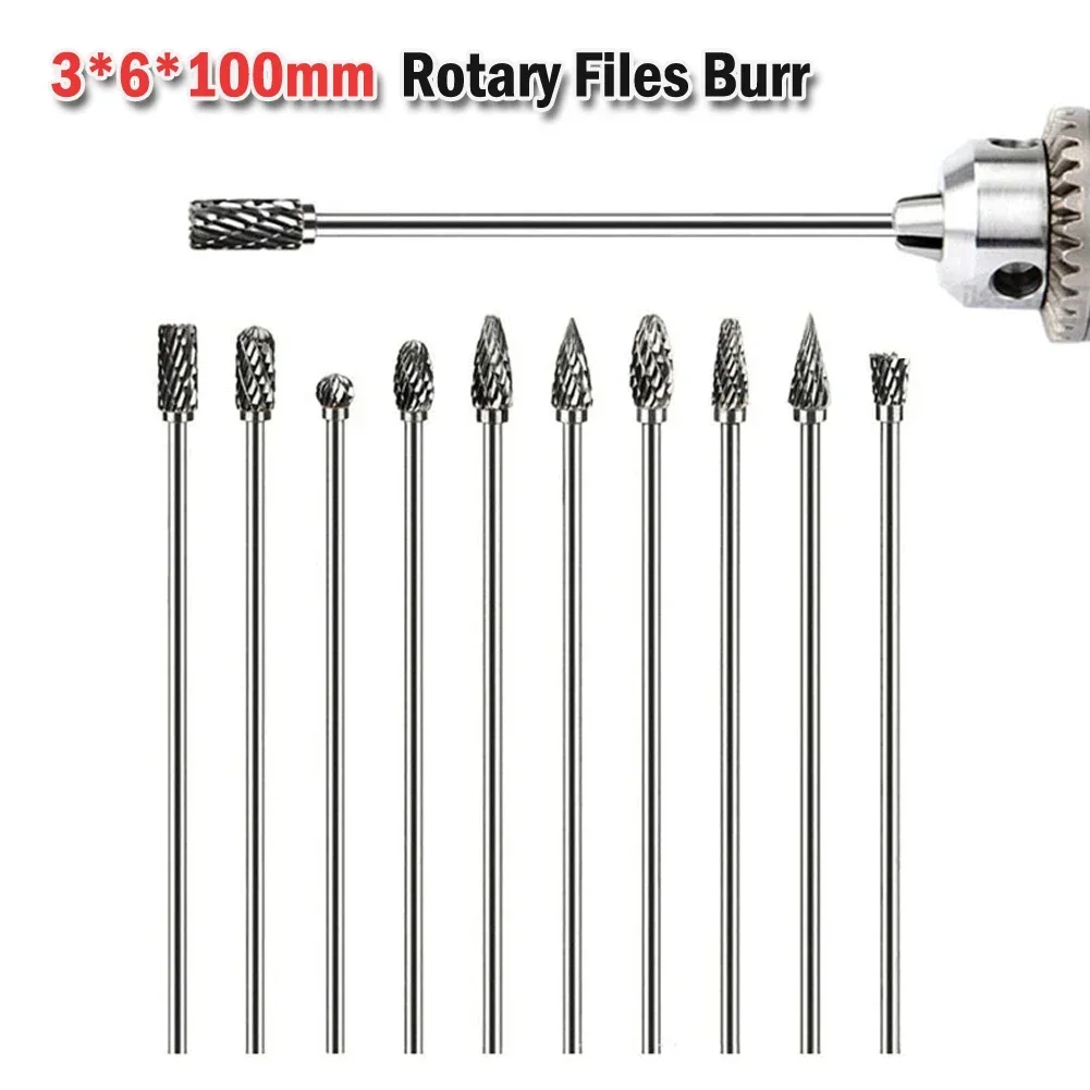 1PC Extra Long Rotary Rasp Files Burr Carbide Engraving Milling Cutter Drill Double Cut Flute For Metal Wook 3*6*100mm