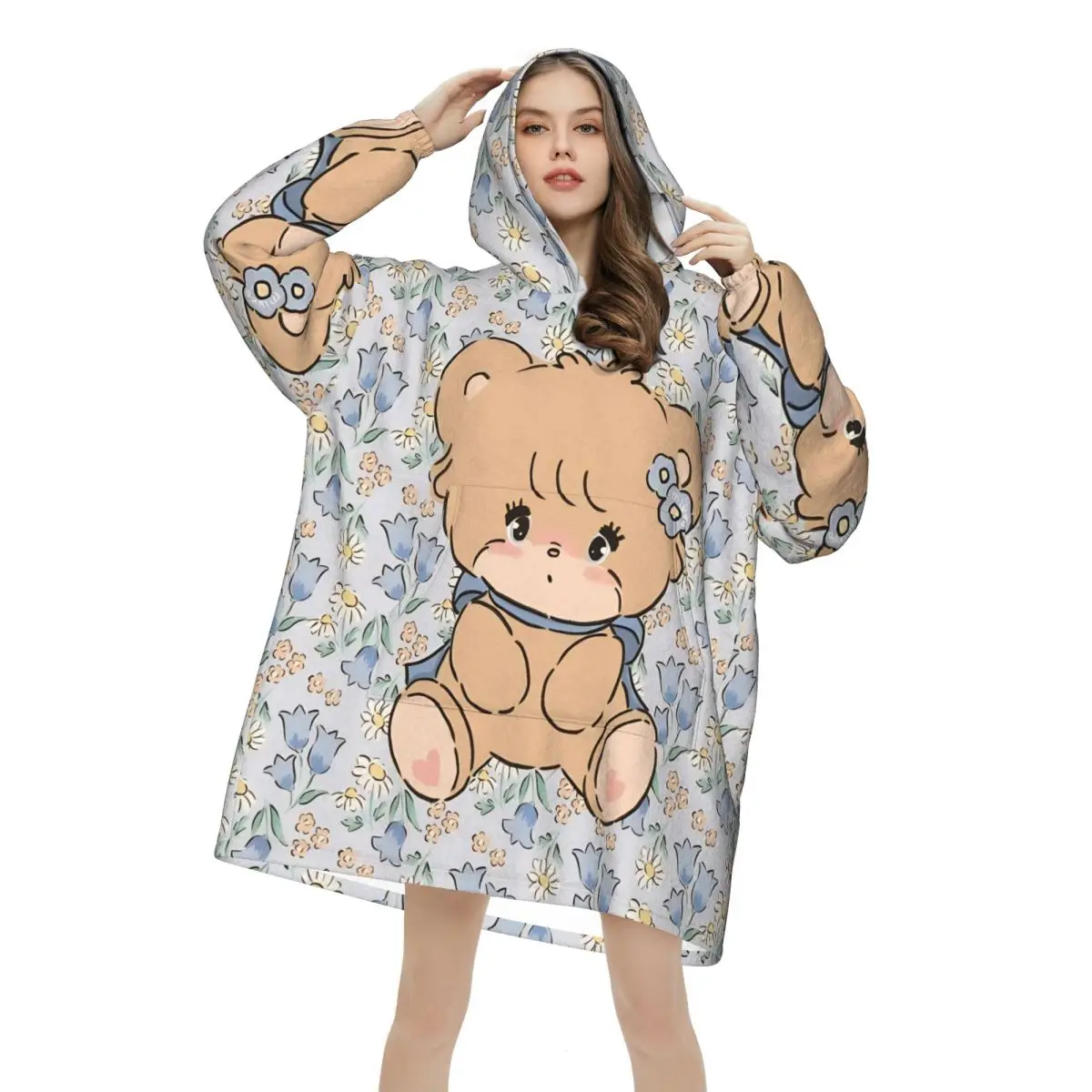 Pink Cartoon Mikko Mousse Wearable Blanket Hoodie for Women Men Oversized Sweatshirt Blanket with Pocket