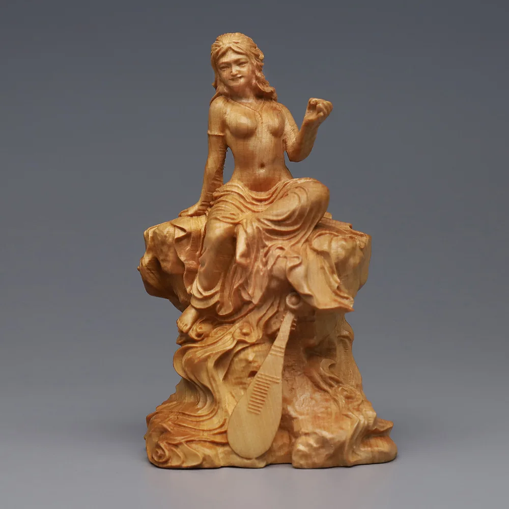 China collect cliff cypress wood carvings sitting stones beautiful women Statue ornaments creative exquisite handicrafts gifts