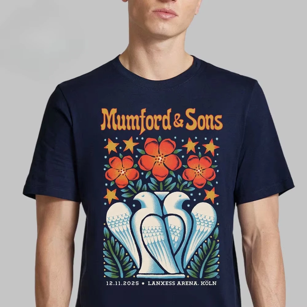 Mumford & Sons Folk Art Dove and Flower Print Tee Rock Band Streetwear Casual Unisex Top