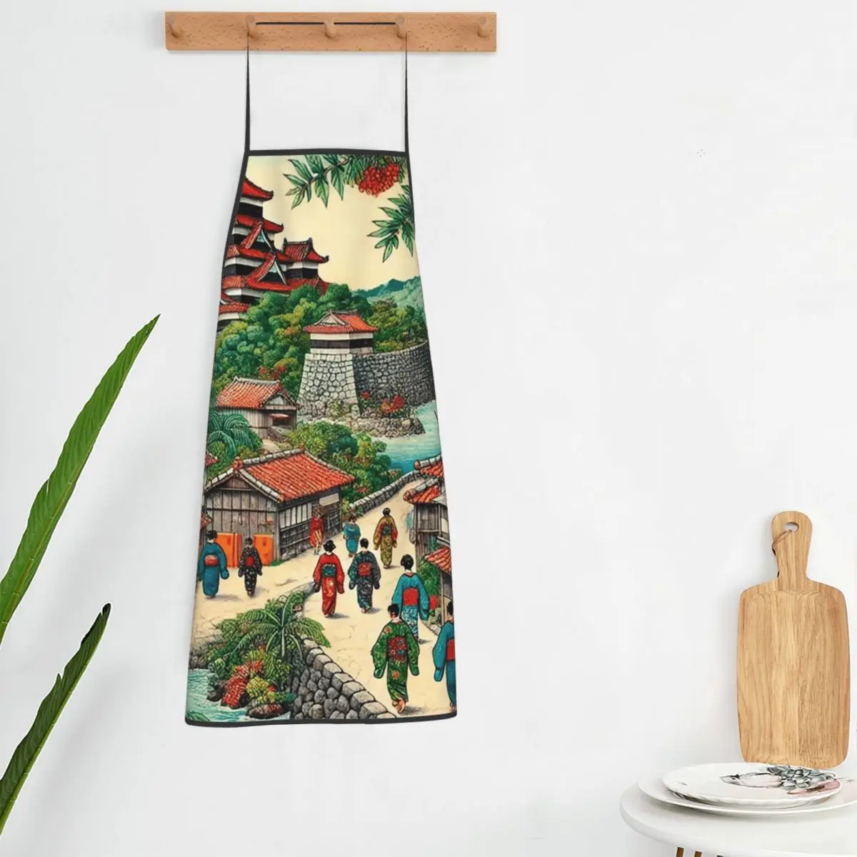Ryukyu Kingdom Castle Town Walk Aprons Chef Cooking Tablier Waterproof Bib Kitchen Cleaning Pinafore for Women Men Gardening