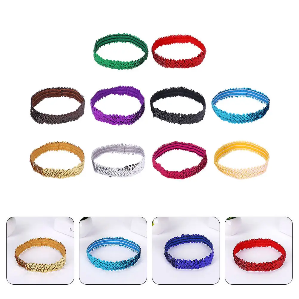 

10Pcs Sequin Hair Hoops Elegant Stretchy Headbands for Women Sparkly Glitter Hair Accessories for Parties Daily Wear Gift