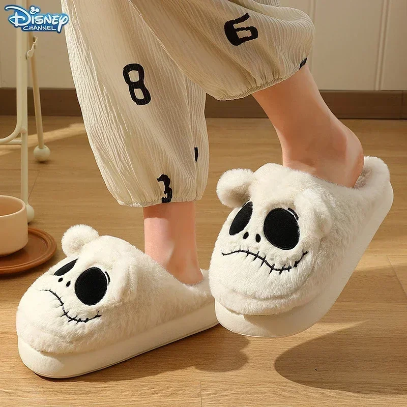 The Nightmare Before Christmas Jack Striped Plush Slippers Halloween Funny Skull Jack Warm Couple Cotton Shoes Christmas Gift