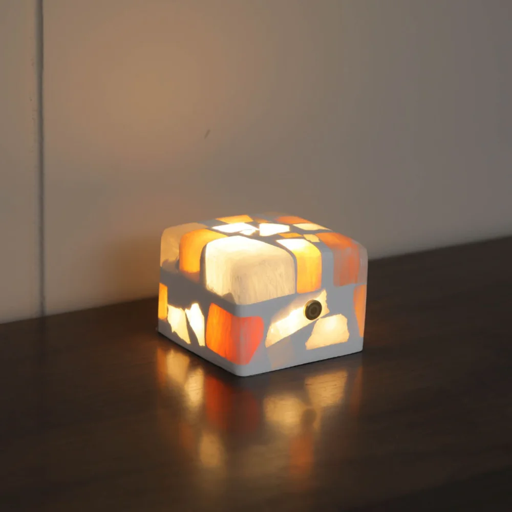 Ore Small Night Translucent Plaster Sugar Cube Lamp Dream Maiden Heart Bedroom Bedside Sleep Touch Dimming Night Light