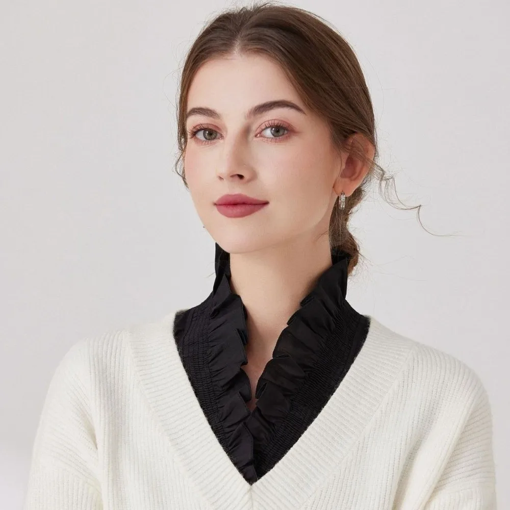 

Sweet Removable Fake Collar Cotton Material Solid Color Detachable V-neck Shirt Collar Petal Shape Wrinkled Ruffles False Collar